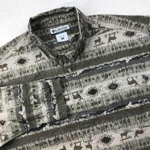 Columbia Shirt Mens XL Button Down All Over Print Deer Aztec Southwest Mountains